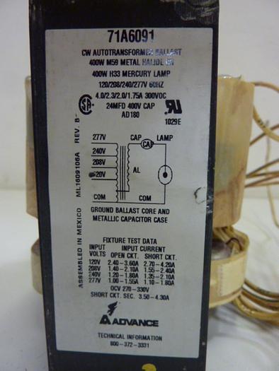 Used ADVANCE TRANSFORMER Transformer 71A6091 #60247