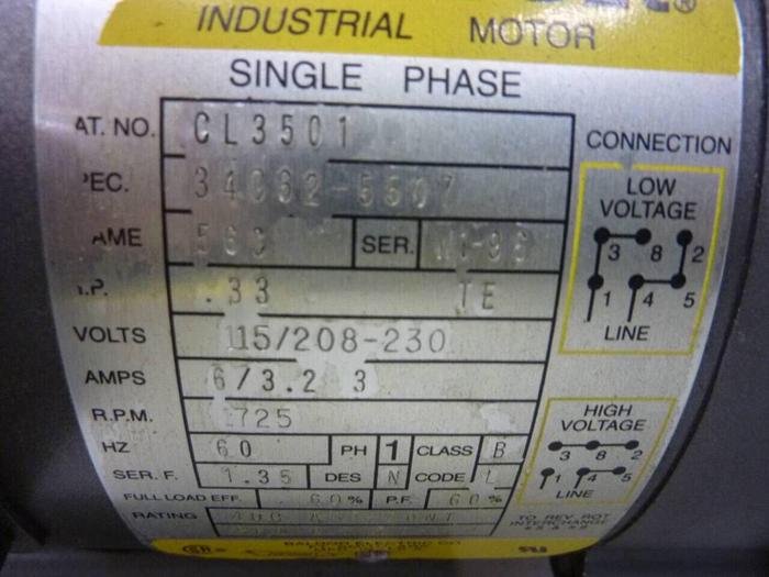 Used BALDOR .33 HP General Purpose Enclosed AC Motor CL3501 Used