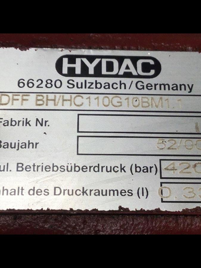 Used HYDAC Pressure Filter for Reversible Oil Flow DFFBH/HC110G10BM1.1 USED
