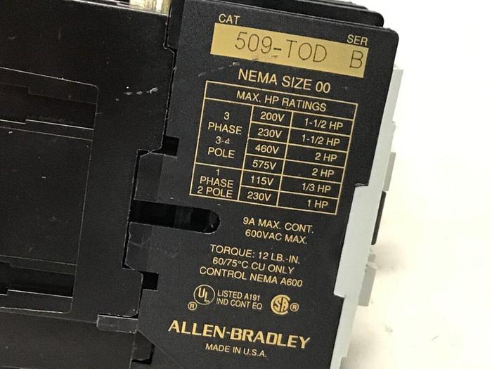 Used ALLEN BRADLEY Contactor 509-TOD SER B #126670
