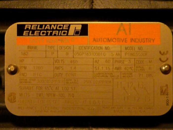 RELIANCE ELECTRIC 1 HP Duty Master Motor P18G3100F #28916