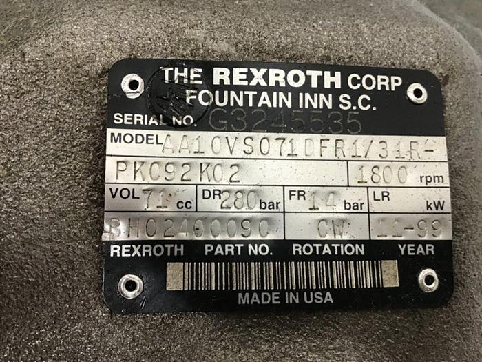 Used REXROTH Hydraulic Pump AA10VS071DFR131RPKC92K02 Used