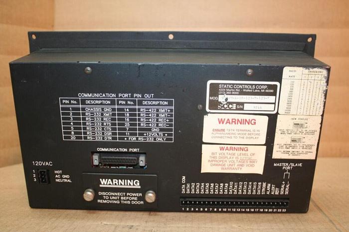 Used STATIC CONTROL SYSTEMS Display Unit 900-M-4-18-120-P-120-F #20954