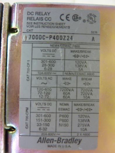 Used ALLEN BRADLEY DC Relay 700DC-P400Z24 SER A USED #79516