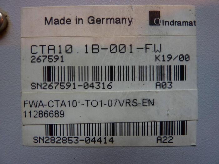 Used INDRAMAT CTA10-1 Operator Interface CTA10.1B-001-FW #23875