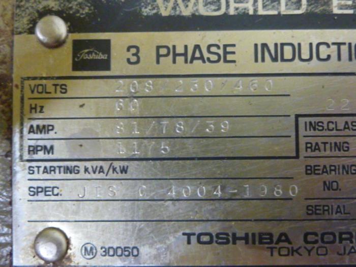 Used TOSHIBA 29 HP Induction Motor MOTOR708 #56708
