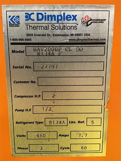Used DIMPLEX 2 Ton Air Cooled Chiller HAV2000P-CL-SO-R134A-F USED