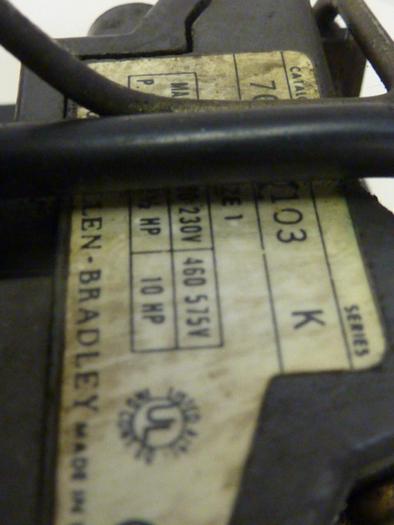 Used ALLEN BRADLEY Motor Starter Size 1 709-BOD103 SER K #46780