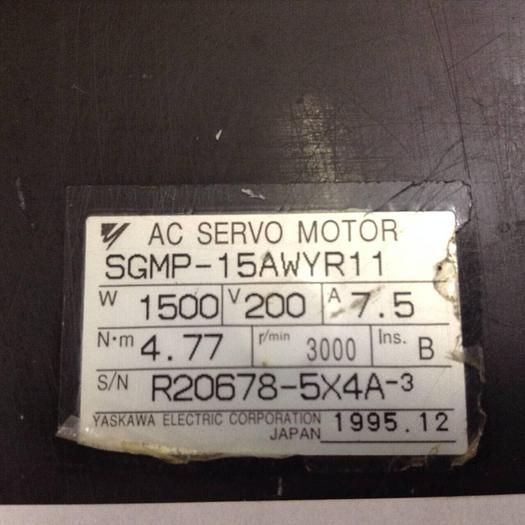 Used YASKAWA AC Servo Motor SGMP-15AWYR11 #79195