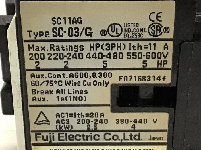 Used FUJI ELECTRIC Contactor SC-03/G SC11AG Used