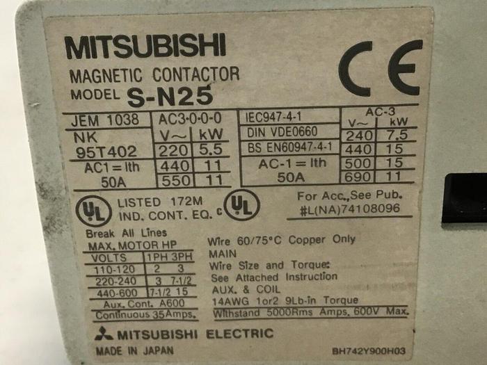 Used MITSUBISHI Magnetic Contactor S-N25 #133364