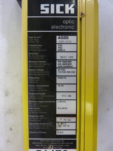 Used SICK OPTIC ELECTRONIC Light Curtain AGSS 450-1141 #51472