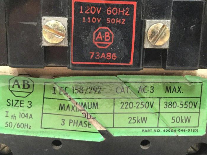 Used ALLEN BRADLEY Motor Starter Size 3 709-DOD #101938