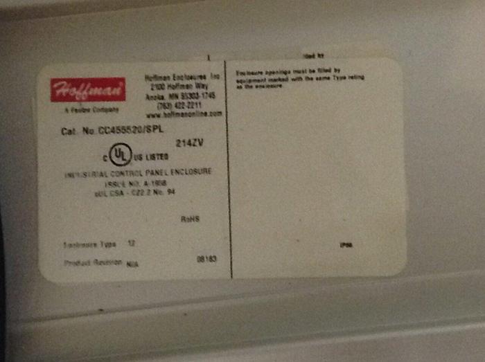 HOFFMAN Industrial Control Panel Enclosure CC455520/SPL #89436