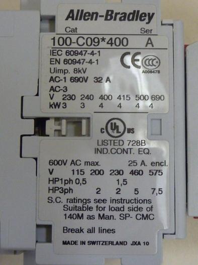 Used ALLEN BRADLEY Contactor 100S-C09D404C SER A #63623