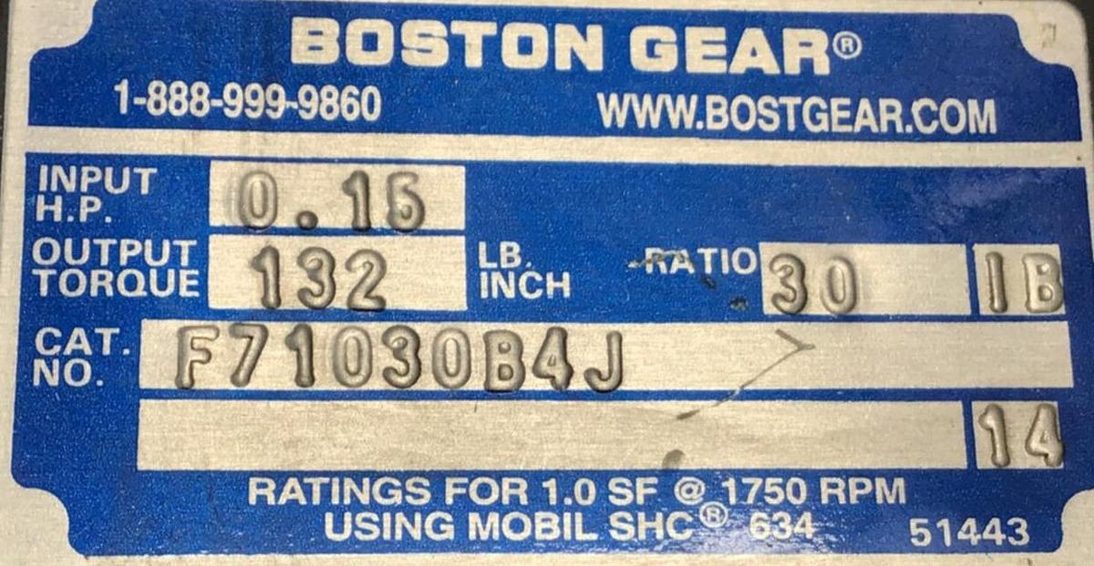 Used BOSTON GEAR Gearmotor F71030B4J USED