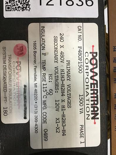 Used POWERTRAN 1500 VA Transformer F480P1500 #121836