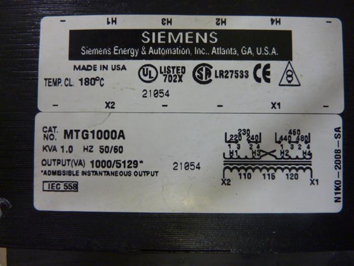 Used SIEMENS 1 kVA Transformer MTG1000A #49225