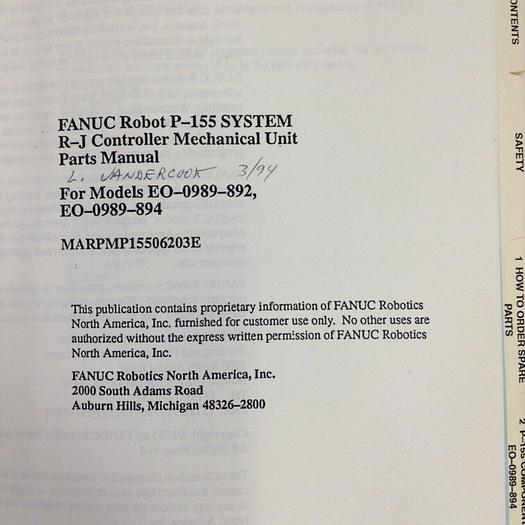 Used FANUC Parts Manual MARPMP15506203E #70980