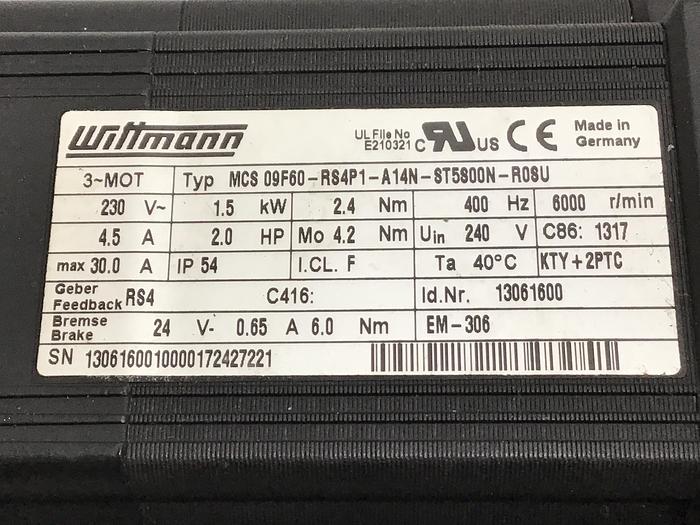 Used WITTMANN Motor MCS 09F60-RS4P1-A14N-ST5S00N-R0SU Used #133791