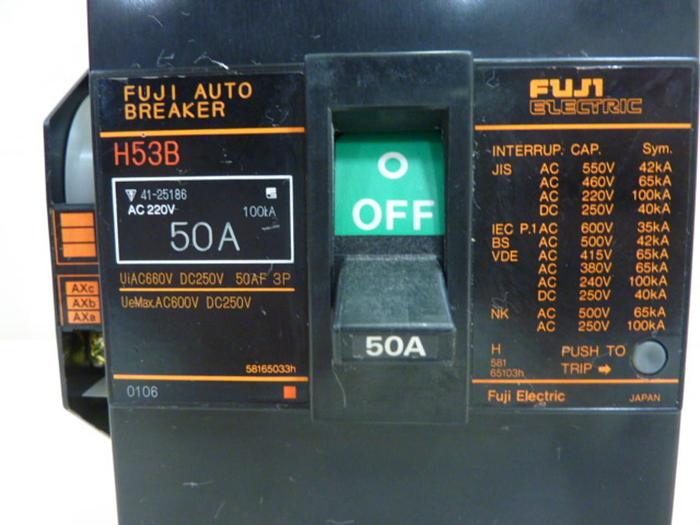 Used FUJI ELECTRIC 50 Amp Circuit Breaker H53B-50 #46739
