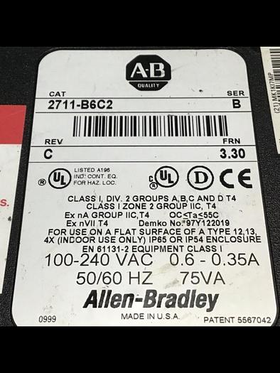 Used ALLEN BRADLEY Operator Interface 2711-B6C2 SER B Used