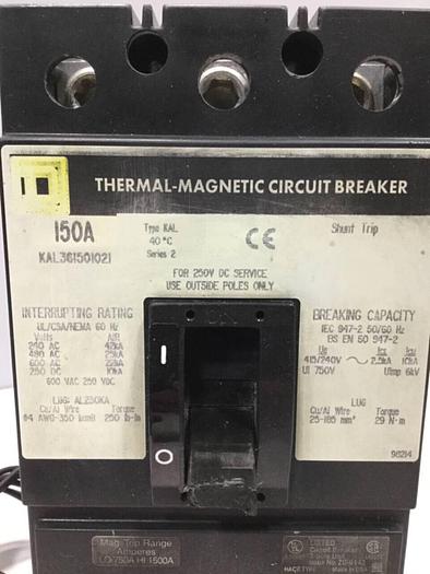 Used SQUARE D 150 Amp Circuit Breaker KAL361501021 USED