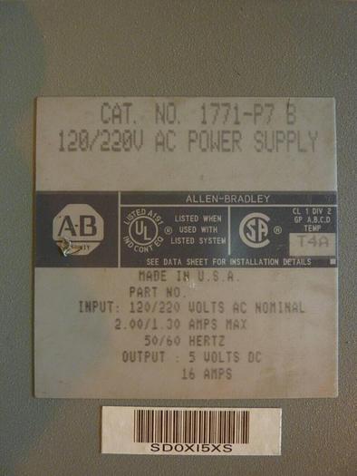 Used ALLEN BRADLEY Power Supply 1771-P7 SER B #24640