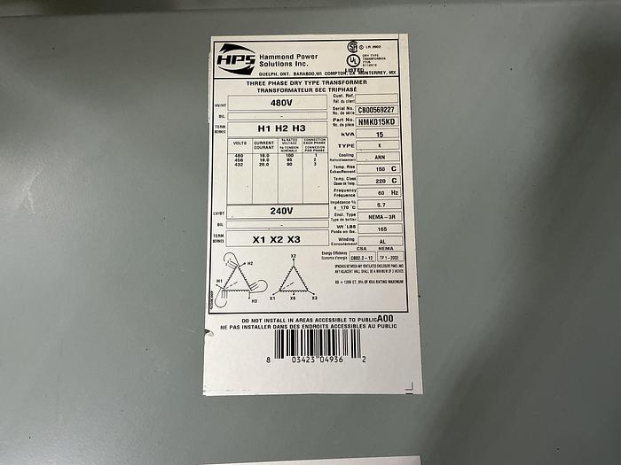 Used HAMMOND POWER SOLUTIONS NMK015KD