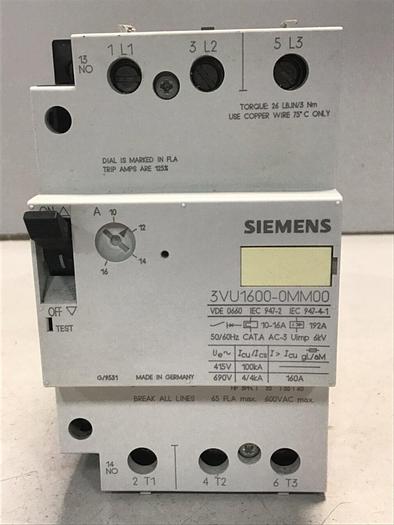 Used SIEMENS Motor Starter 3VU1600-0MM00 #129543