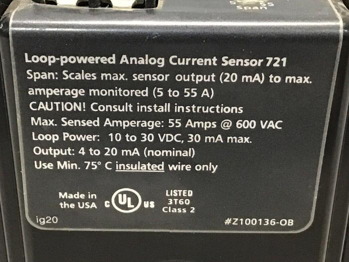 Used HAWKEYE INST INC Analog Current Sensor Z100136-OB #123599