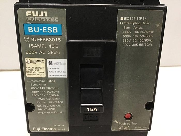 Used FUJI ELECTRIC 15 Amp Circuit Breaker BU-ESB3015 #119740