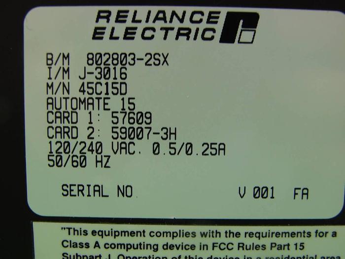 Used RELIANCE Programmable Controller 45C15D #8187