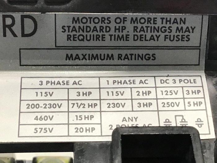 Used ALLEN BRADLEY 30 Amp Disconnect Switch 1494V-DS30 SER A #126257