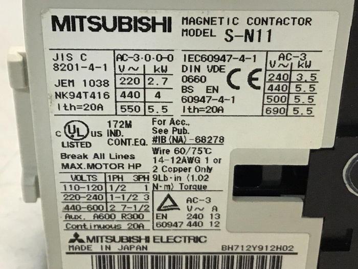 Used MITSUBISHI Magnetic Contactor S-N11 #125458