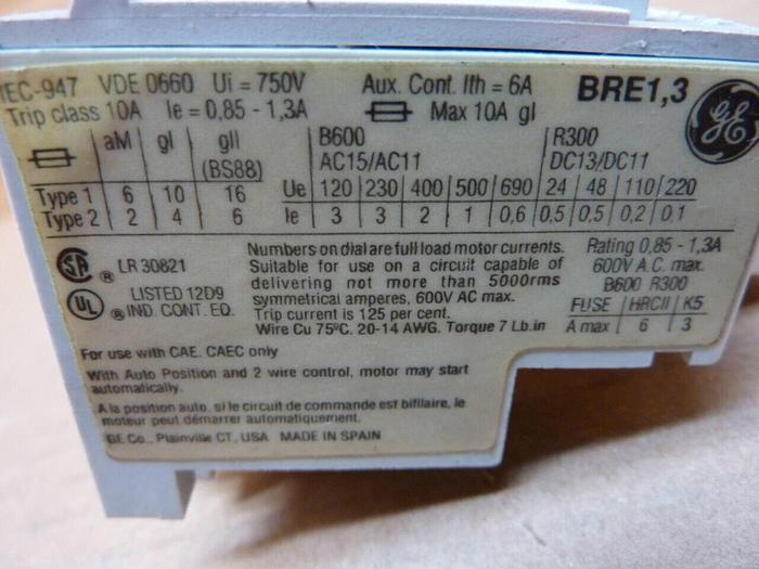 Used GENERAL ELECTRIC / GE Overload Relay BRE1,3 #23291