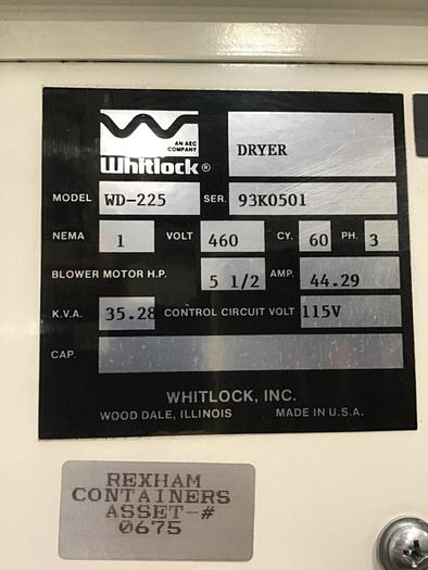 Used AEC WHITLOCK 225 CFM Desiccant Dryer WD-225 Used