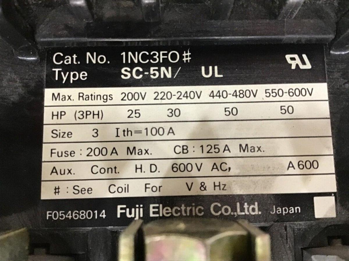 Used FUJI ELECTRIC Contactor SC-5N/UL 1NC3F0 USED