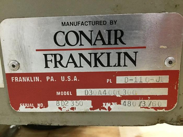 Used CONAIR FRANKLIN CD30 Desiccant Dryer w/ Hopper D30A4000300 HOP USED