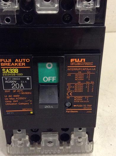 Used FUJI ELECTRIC 20 Amp Auto Circuit Breaker SA33B-20 #73800