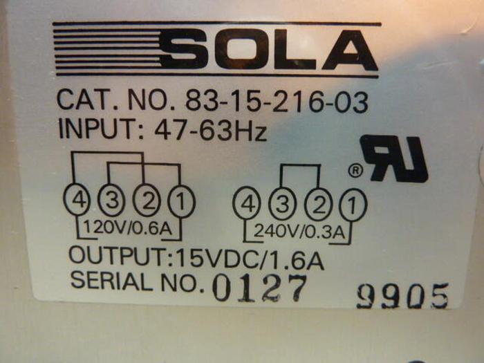 Used SOLA ELECTRIC Power Supply 83-15-216-03 #35771