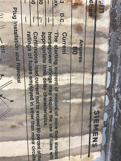 Used SIEMENS 60 Amp Buss Plug RV362 #137257