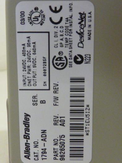 Used ALLEN BRADLEY Devicenet Adapter 1794-ADN SER B #60606