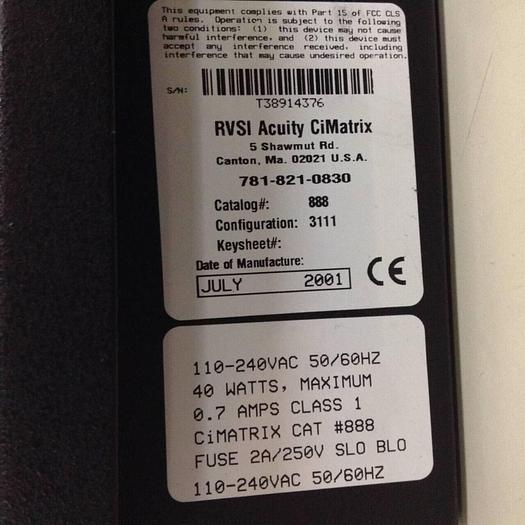 Used RVSI ACUITY CIMATRIX Controller 888 #77787
