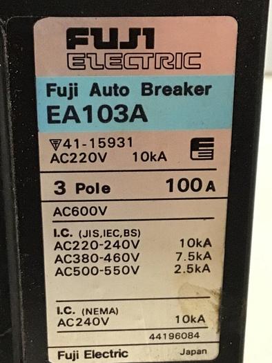 Used FUJI ELECTRIC 100 Amp Circuit Breaker EA103A-100 #135284