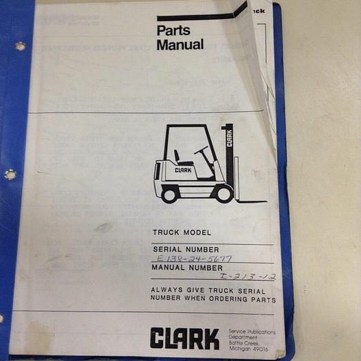 Used CLARK EQUIPMENT Parts Manual I-213-12 #71007