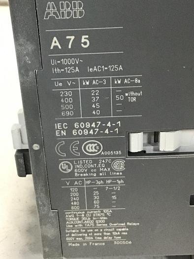 Used ABB Contactor A75 #128832