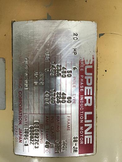 Used MITSUBISHI 20 HP Induction Motor SB-JR 20 HP #127137
