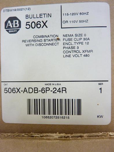 ALLEN BRADLEY Reversing Motor Starter Size 0 506X-ADB-6P-24R NEW