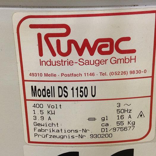 Used RUWAC Industrial Vacuum DS 1150 U Used